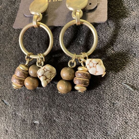 0041-Chico's Gold and Brown Dangle Earrings - Picture 3 of 4